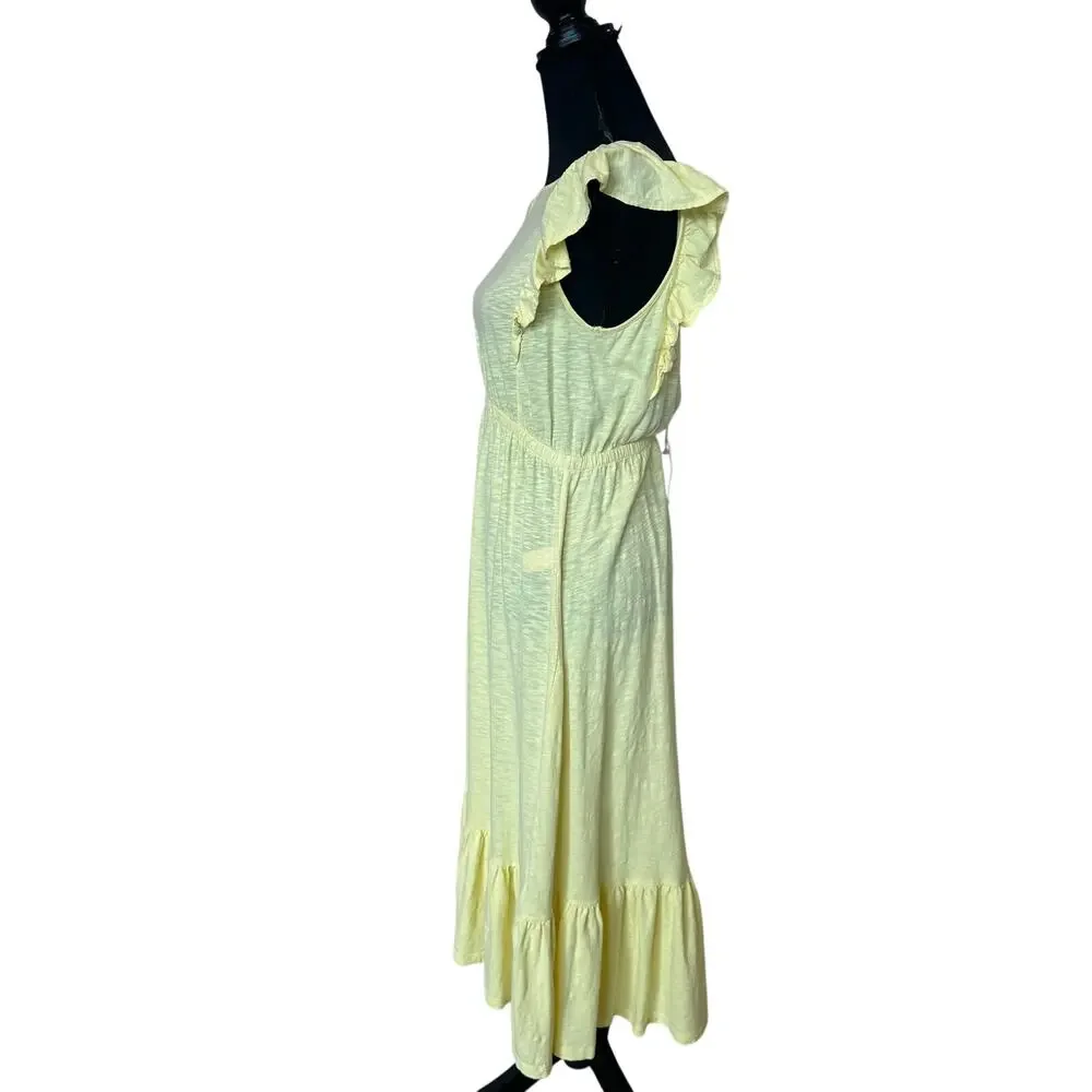 BA&SH Yellow Prairie Midi Dress SMALL Cottage Tiered Ruffle Cotton Designer $220 - Picture 7 of 10
